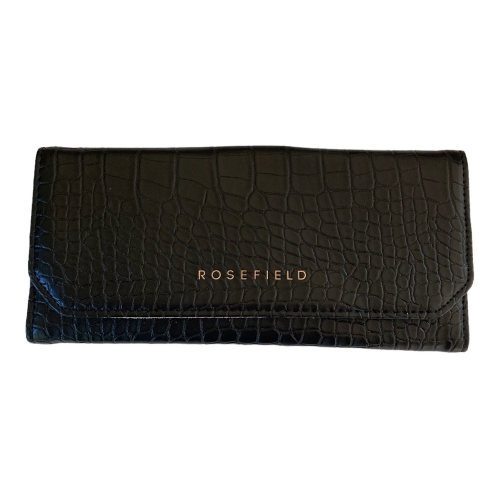 Rosefield Jewelry Envelope Travel Wallet Black Croc Embossed Leather